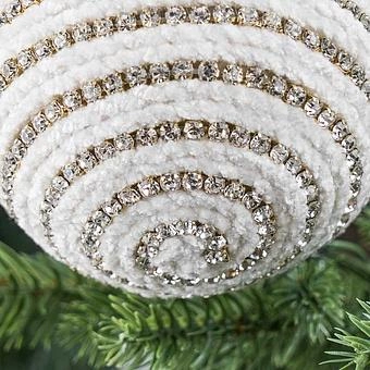 Ёлочная игрушка Rhinestones Striped Ball White 10 cm - ракурс 4