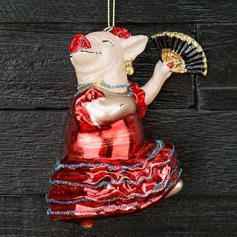 Ёлочная игрушка Glass Hanger Dancing Pig 10 cm - ракурс 5