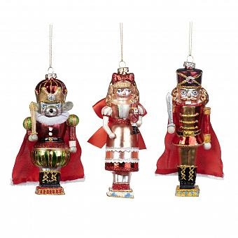 Набор из 3-х ёлочных игрушек Set Of 3 Glass Fabric Nutcracker Suite 16,5 cm