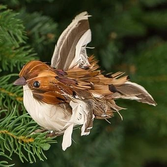 Набор из 2-х ёлочных игрушек Set Of 2 Feather Birds On Clip Brown 11 cm - ракурс 6
