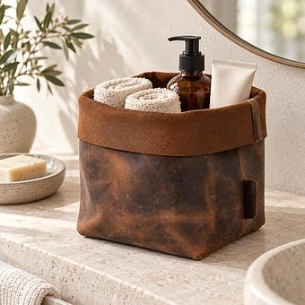 Корзина для хранения Leather Storage Basket Small натуральная кожа Choko - ракурс 6