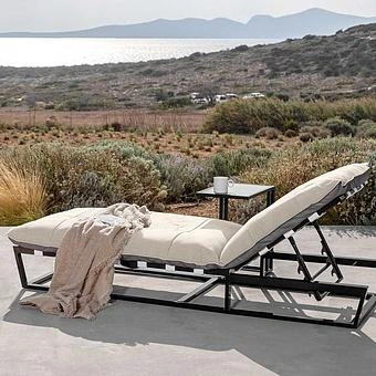 Садовый шезлонг-лежак Reef Lounger, Black акриловая ткань Light Stone - ракурс 11