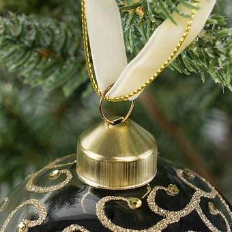 Ёлочная игрушка Transparent Half Asymmetric Black Ball With Gold Curls 8 cm - ракурс 3