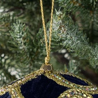 Ёлочная игрушка Gold Ornament Velvet Ball Dark Blue 12 cm - ракурс 3