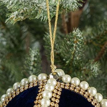 Ёлочная игрушка Velvet Ball With Pearls Blue 10 cm - ракурс 2